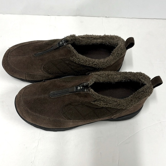 L.L. Bean Brown Suede Quilted Sherpa Zip Slip-on Prima loft Shoes Women's 9W - Picture 9 of 9